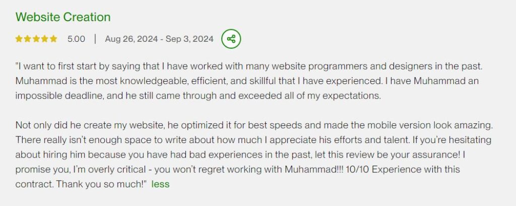 Upwork review Mavia Khan